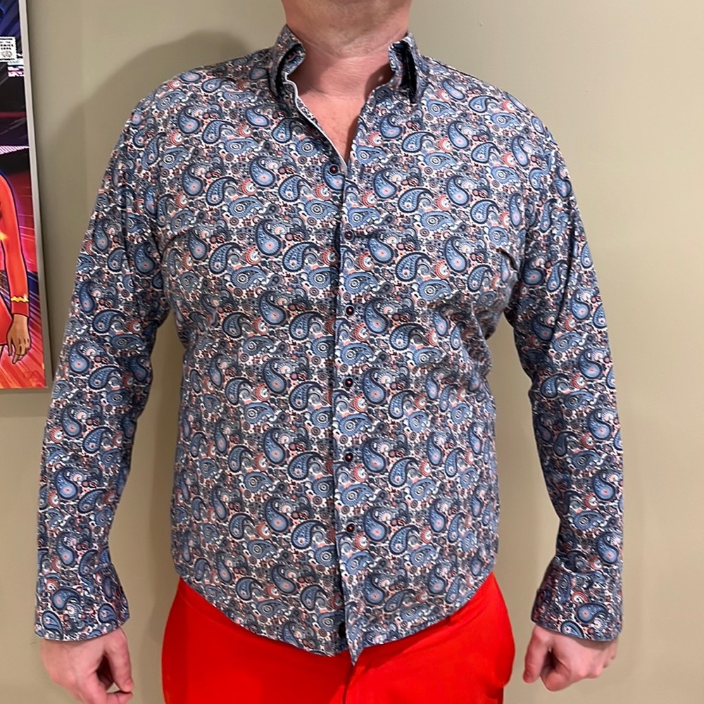Slim Fit Paisley Long Sleeve Button Down Shirt